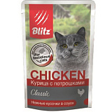 Консервы для взрослых кошек Курица с потрошками в соусе Blitz Classic