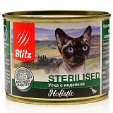 Консервы для стерилизованных кошек паштет Утка с индейкой Blitz Holistic