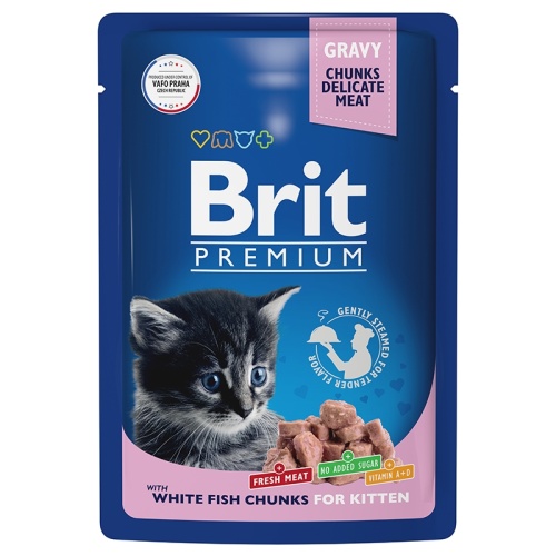 Пауч для котят Белая рыба в соусе,  Brit Premium Gravy Waite Fish Chunks for kitten