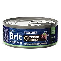 Консервы для стерилизованных кошек Brit Premium By Nature с мясом курицы и печенью