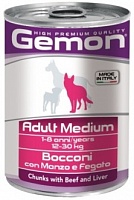 Консервы для собак средних пород кусочки говядины с печенью, Gemon Dog Medium