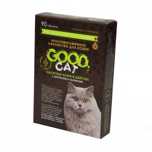 Мультивитаминное лакомство для кошек «Здоровье кожи и шерсти» с биотином и таурином (90 таб.), Good Cat