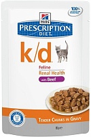 Вет. консервы паучи K/D для кошек при лечении почек с говядиной, Hill's (Хиллс) K/D Feline with Beef
