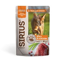Консервы для стерилизованных кошек Sirius кусочки в соусе Утка/клюква