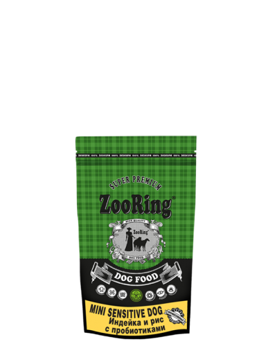 Корм для взрослых собак мини пород с чувствительным пищеварением, Индейка и Рис с пробиотиками, ZooRing Mini Sensitive Adult Dog фото 2