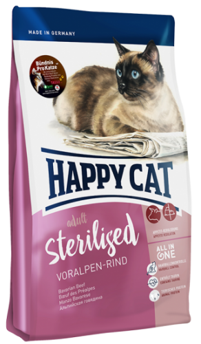 Корм для кастрированных котов и стерилизованных кошек с Альпийской говядиной, Happy Cat Supreme Sterilised Voralpen-Rind