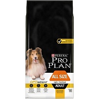 Сухой корм для склонных к избыточному весу или стерилизованных собак всех пород, курица с рисом, Purina Pro Plan All Sizes Adult Light / Sterilised OPTIWEIGHT