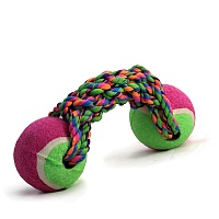 Игрушка для собак нейлоновая, разноцветная, "Верёвка, 2 мяча", 20 см, Triol