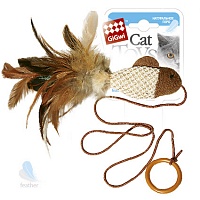 Игрушка для кошек Дразнилка -рыбка с перьями на резинке (7 см) Series Cat Toys, Gigwi