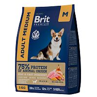 Сухой корм для взрослых собак средних пород с курицей Brit Premium Adult M