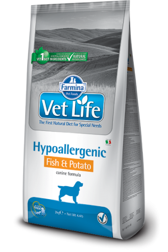 Сухой корм для собак, страдающих пищевой аллергией или пищевой непереносимостью, Farmina Vet Life Dog Hypoallergenic Fish & Potato