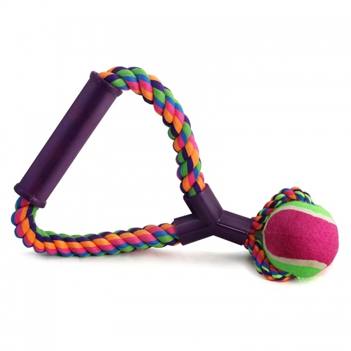 Игрушка для собак, разноцветная, "Верёвка с ручкой, мяч", 25 см, Triol