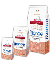 Сухой корм для взрослых собак мелких  пород лосось с рисом, Monge Speciality Line Mini Adult Salmone And Rice
