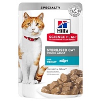 Консервы паучи для кастрированных котов и кошек с форелью, Hill's (Хиллс) Feline Sterilised Cat Young Adult