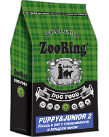 Корм для щенков и юниоров средних и крупных пород, Лосось и Рис с глюкозамином и хондроитином, ZooRing Puppy & Junior 2