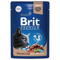 Пауч для стерилизованных кошек Куриная печень в соусе, Brit Premium Chicken Liver For Sterilised