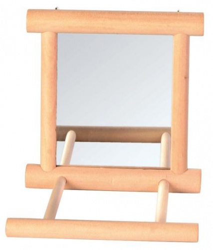 Игрушка-зеркало 5861 с деревянной рамкой с жёрдочкой 9 х 9 см, Trixie
