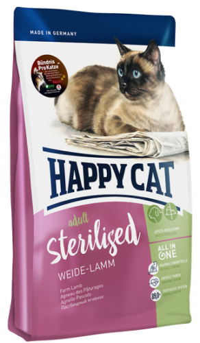 Корм для кастрированных котов и стерилизованных кошек с Пастбищным ягненком, Happy Cat Supreme Sterilised Weide-Lamm