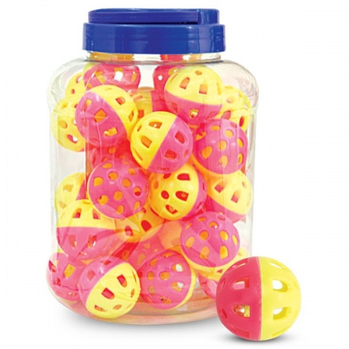 Игрушка для кошек "Мяч-погремушка", желто-розовый, d=4 см
