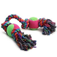Игрушка для собак, разноцветная, "Верёвка 4 узла и 2 мяча", 40 см, Triol