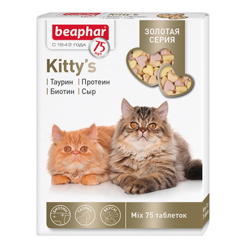 Кормовая добавка  для кошек и котят старше 6 недель Kitty's Mix (75 таб.) Золотая серия, Beaphar