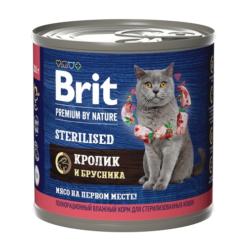 Консервы для стерилизованных кошек Brit Premium Premium By Nature с мясом кролика и брусникой