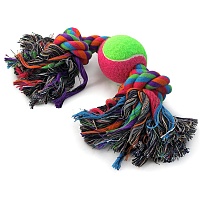 Игрушка для собак, разноцветная, "Верёвка 2 узла и мяч", 35 см, Triol
