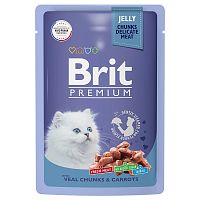 Пауч для котят Телятина с морковью в желе , Brit Premium Veal Chunks & Carrots For Kitten