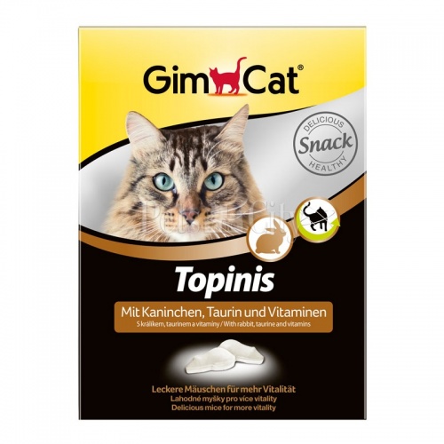 Витаминизированные лакомства для кошек Мышки с кроликом и таурином с ТГОС (190 таб.), GimCat Topinis