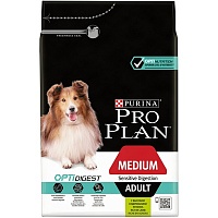 Сухой корм для взрослых собак средних пород с чувствительным пищеварением, ягнёнок, Purina Pro Plan Medium Adult OPTIDIGEST