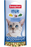 Лакомство для кошек и котят с 6 недель с креветками, сыром и кошачьей мятой Happy Rolls Mix (80 таб.), Beaphar