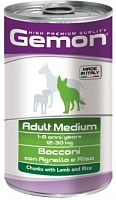 Консервы для собак средних пород кусочки ягненка с рисом, Gemon Dog Medium